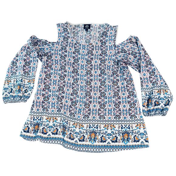NWOT Bobeau Size XL Floral‎ Patterned Women's Cold Shoulder Top Lightweight - Picture 1 of 9